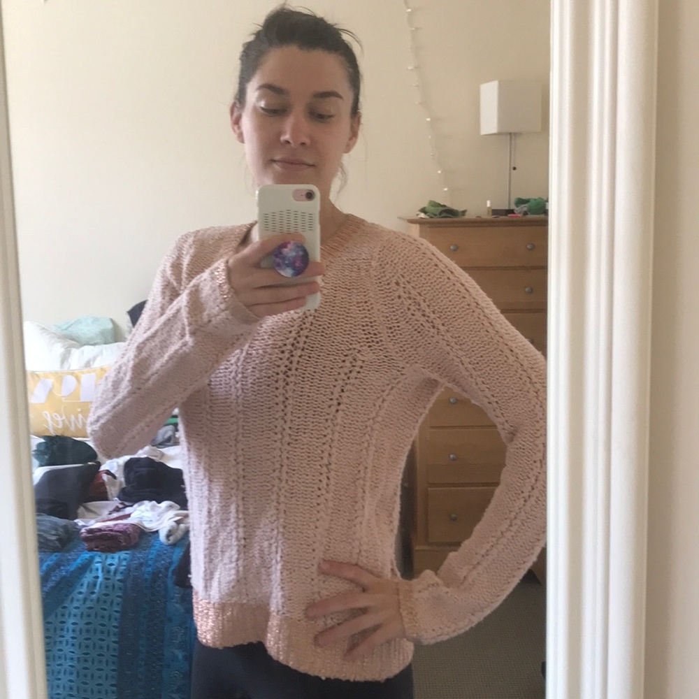 Pale pink knit sweater with metallic details